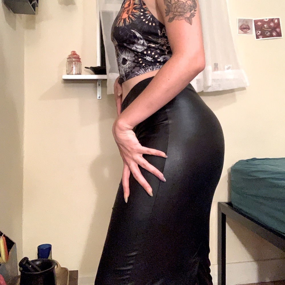 Black pleather midi